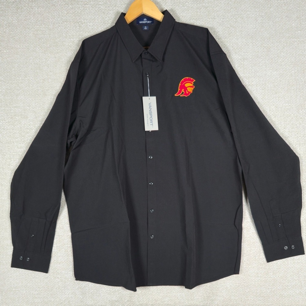 Vansport Mens USC Trojans Button Down Shirt Black Long Sleeve 2XL NEW